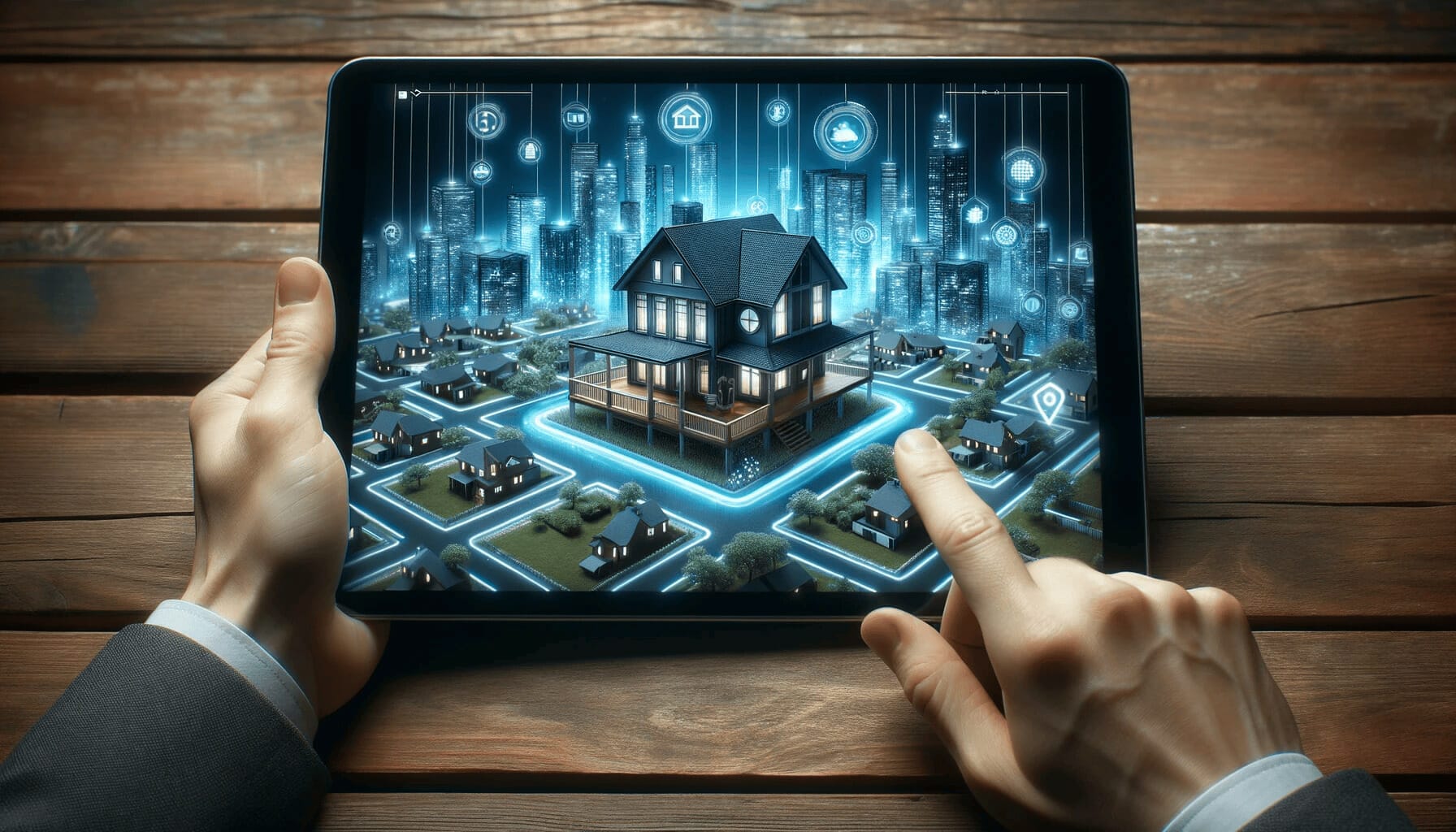 DALL·E 2023 10 17 11.13.19 Photo of a digital tablet displaying a virtual house tour symbolizing the rise of technology in real estate during the pandemic
