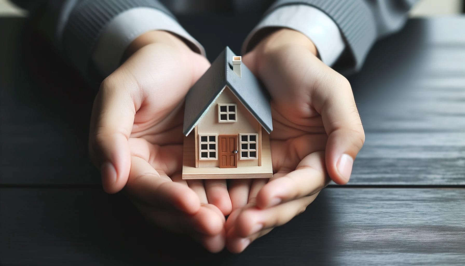 DALL·E 2023 10 17 17.57.46 Photo of hands holding a small house model symbolizing the dream and planning of home ownership